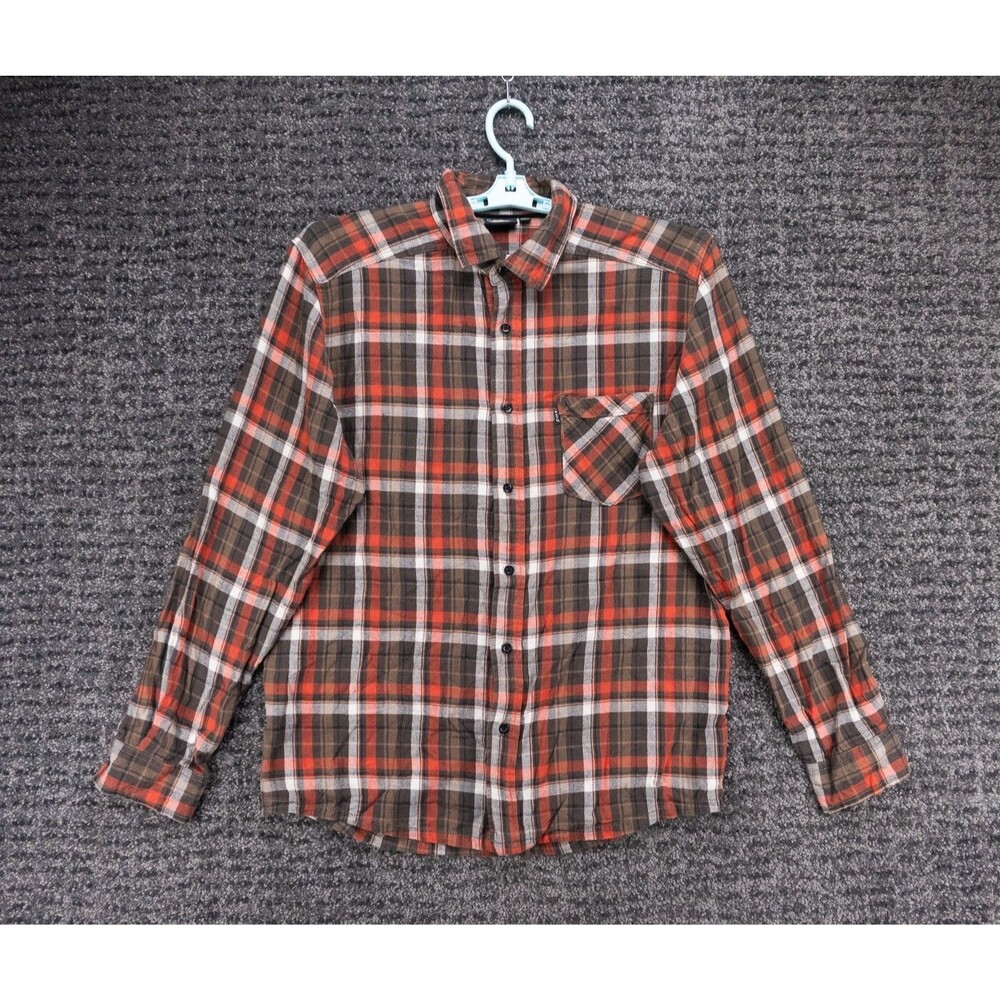 Kavu Shirt Mens Medium Brown Rust White Plaid Flannel Outdoor Cabincore Gorpcore